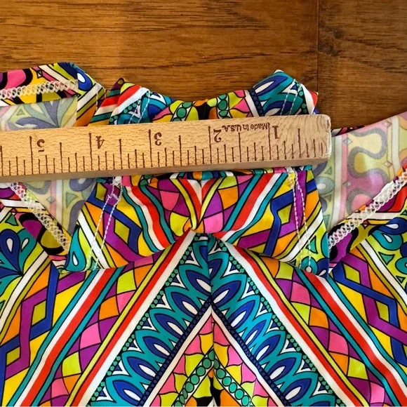 Trina Turk Peruvian Stripe Swimsuit Romper Cover Up Multicolor Halter Top Size M - Picture 14 of 14